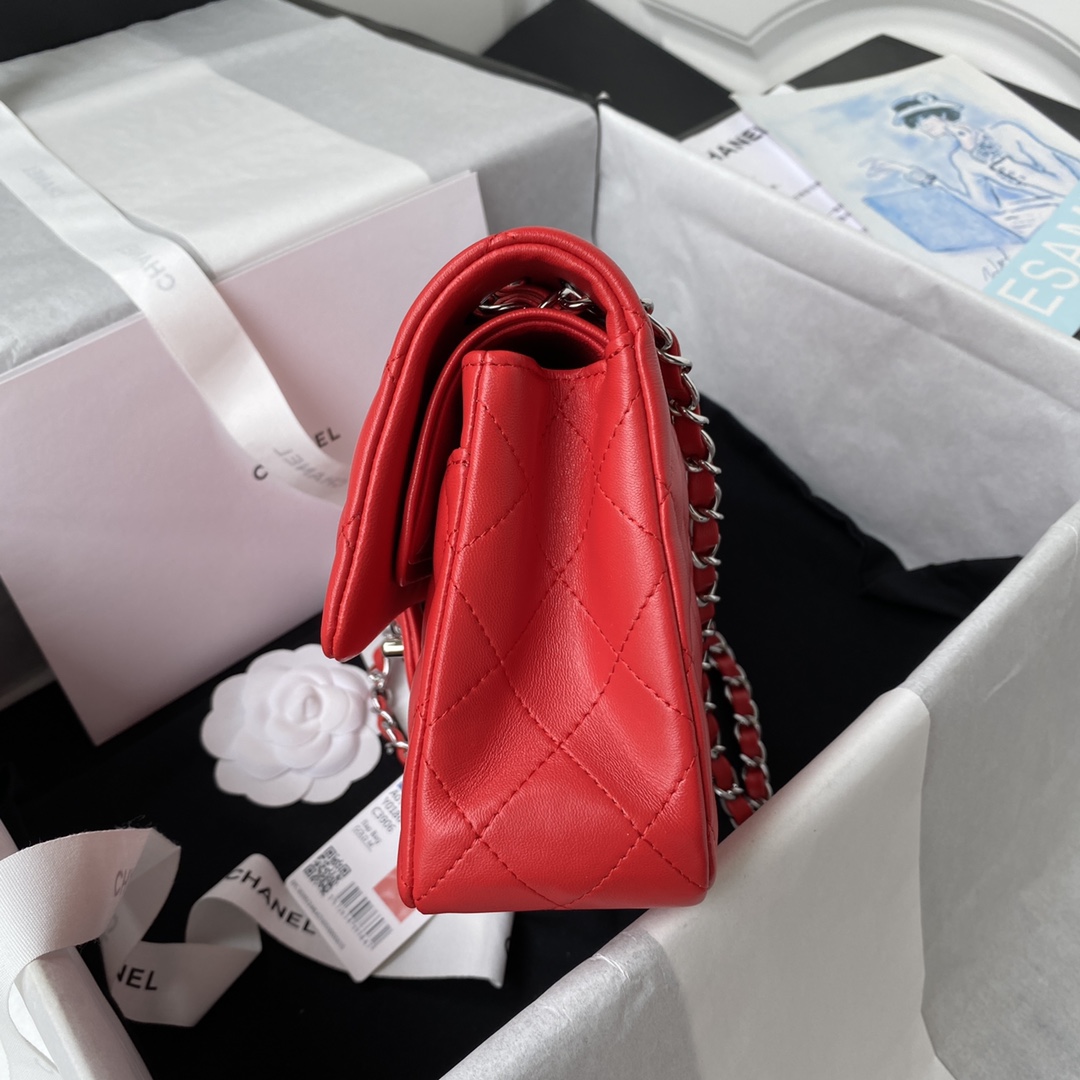 Classic Flap Lambskin Bag A01113 Red/Silver